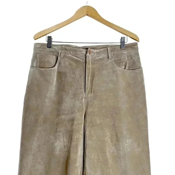 Nordstrom Vintage Tan Suede Leather Straight Leg Pants Women's Size 14 - Picture 2 of 8